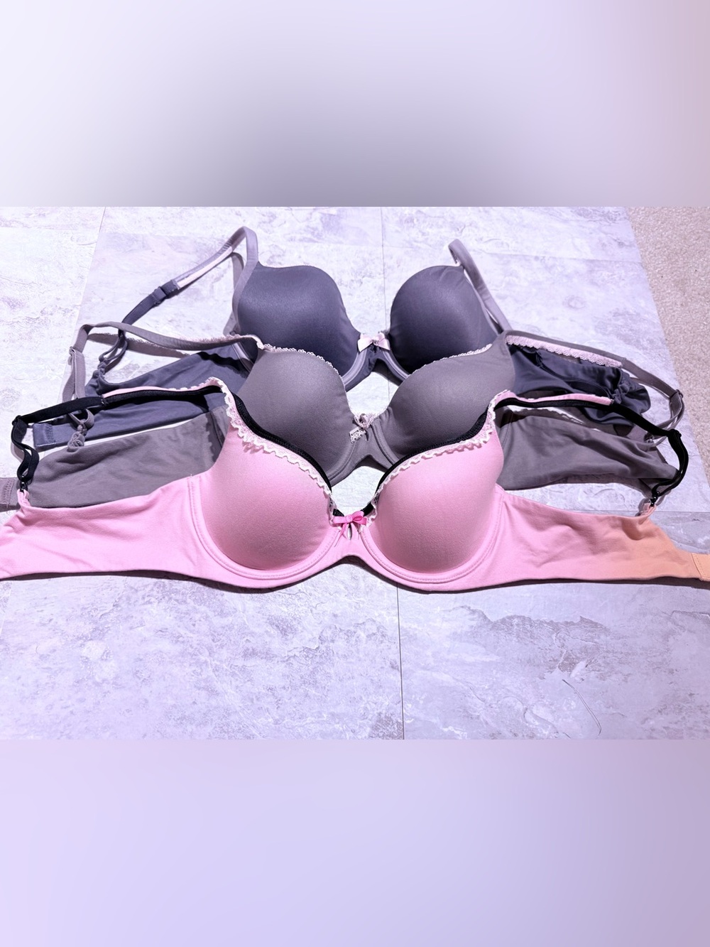 Victoria's Secret Smooth Demi Underwire Bra Bundle -3 Pack, Pink& Gray -Size 34B